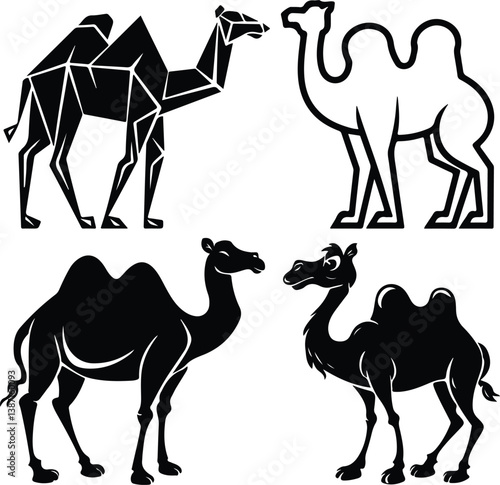 Camel Silhouette Set | Dromedary, Nomadic Travel, and Wildlife Desert Illustration Camels Silhouette Set | Desert Animal, Caravan Travel, and Middle Eastern Vector Collection