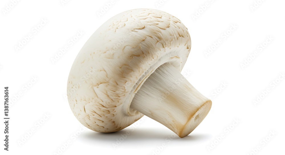 Fototapeta premium Close-up of a Single Button Mushroom on White Background AI Generated