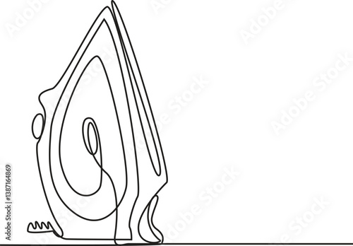 Continuous one line drawing of an clothes iron, Electric iron drawn in a continuous line in minimalism style, household appliances, household assistant, ironed linen, in one line, editable vector pro.