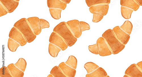 Delicious Watercolor Croissant Pattern Bakery Food Breakfast Pastry Sweet Golden Brown Baked Goods