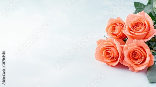 Delicate peach roses on soft backdrop