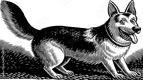 "Cartoon German Shepherd dog wearing a red collar, standing proudly, with a white background."
