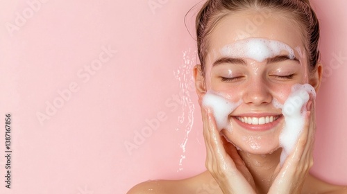 Woman cleansing face with foam