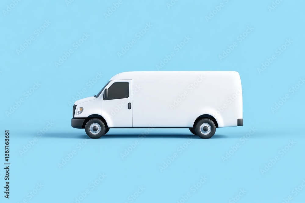 White delivery van on light blue background White delivery van on light blue background