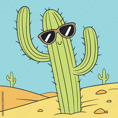 Cool Cactus Wearing Sunglasses – Fun Summer Cartoon Vector Design
