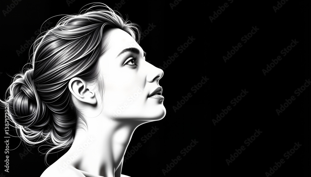 Fototapeta premium Woman gazing with longing in black and white, artistic expression