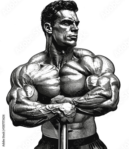 strong, muscular man drinking a protein shake, symbolizing fitness, nutrition, and bodybuilding dedication sketch engraving generative ai PNG illustration.