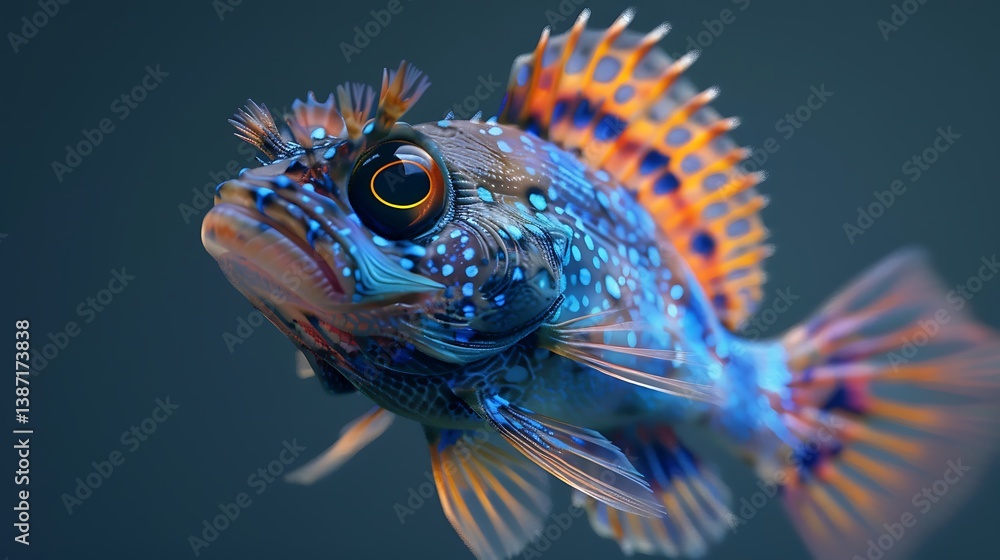 Fototapeta premium 3D model of a multi-colored blenny