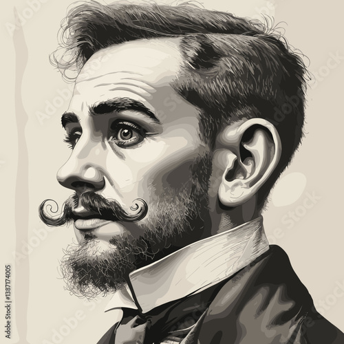 man with an exaggeratedly large ear, blending vintage portraiture with surreal and humorous artistic distortion sketch engraving generative ai PNG illustration.
