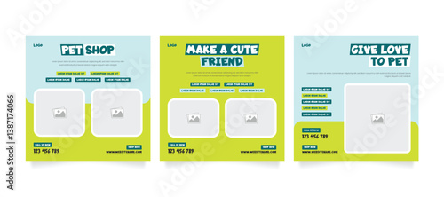 Set of pet care promotion Instagram banner.  Social media template pack. Pet adoption social media post template. Pet shop social media carousel template. 