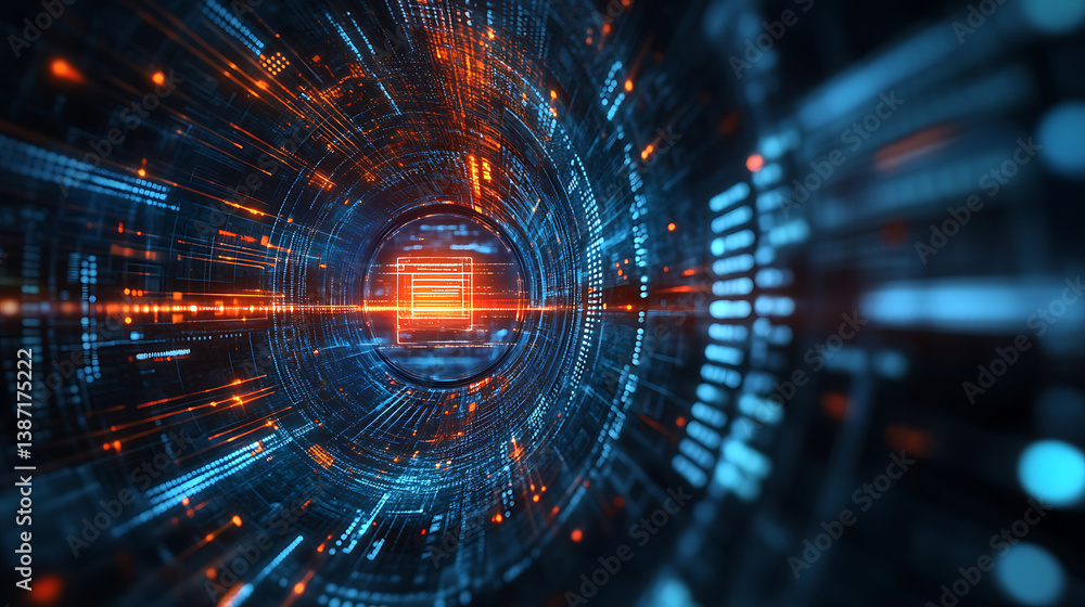 Obraz premium An AI powered system optimizing cybersecurity by analyzing network traffic, AI-assisted threat detection, and real-time vulnerability assessments for enhanced data protection