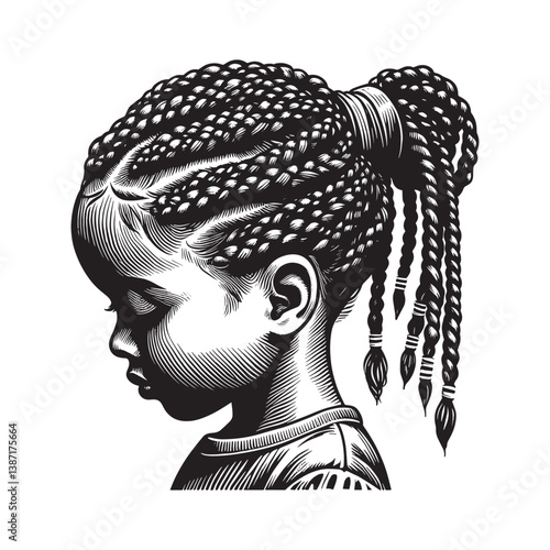 Charming child portrait with intricate knotless braids hairstyle artwork