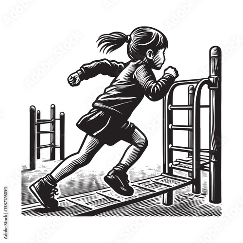 Child,s boundless energy captured in a playground activity scene artwork