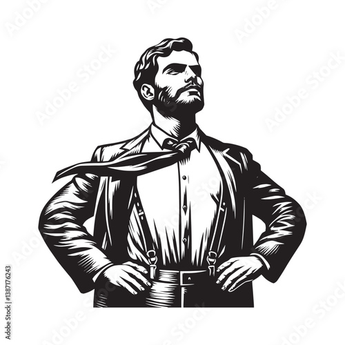 Confident entrepreneur in vintage attire expressing aspiration and achievement
