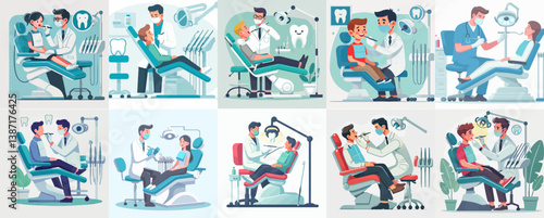 vector set of dentists examining patients