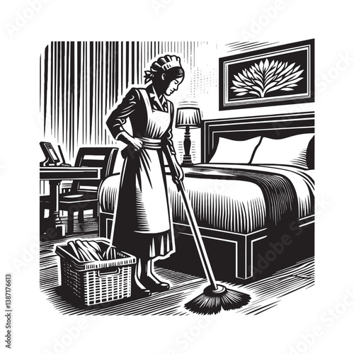 Dedicated housekeeping staff meticulously clean hotel suite for guest satisfaction