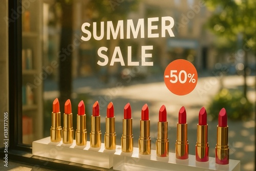 Colorful Lipsticks Displayed for Summer Sale With Half Price Promotion in Sto...