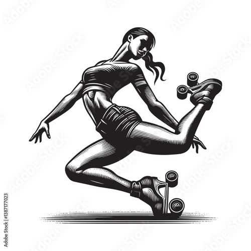 Dynamic roller skater performing a mid-air body roll, showcasing athletic agility
