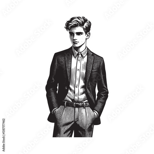 Elegant monochrome portrait of a young man wearing a blazer and dress pants