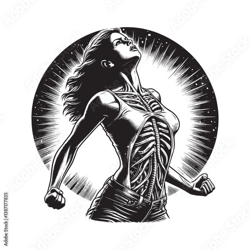 Empowered woman emerging stronger a transformation illustration of resilience