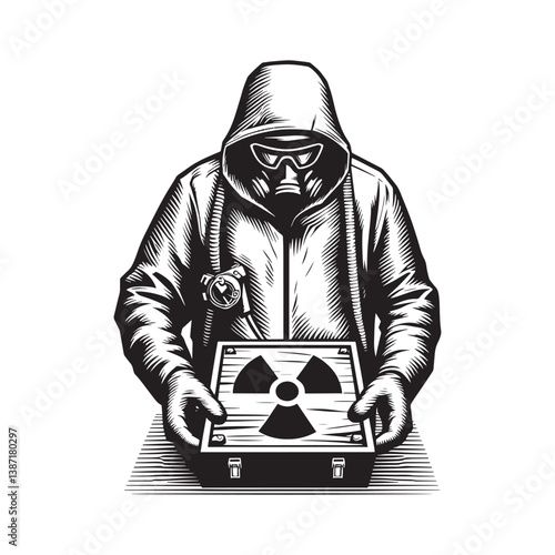 Handling Radioactive Artifacts in Protective Gear with Woodcut Style Effect