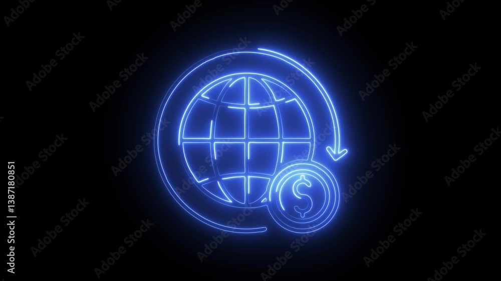 Glowing neon global business icon isolated on black background. HD Video motion graphic animation Glowing neon global business icon isolated on black background. HD Video motion graphic animation