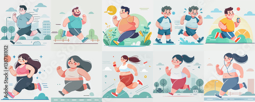 fat teenager jogging vector