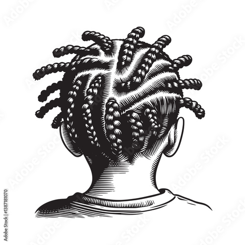 Intricate knotless braids hairstyle showcasing detailed vector illustration