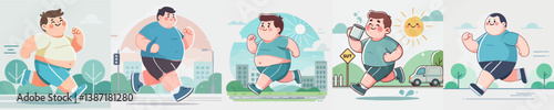 fat teenager jogging vector