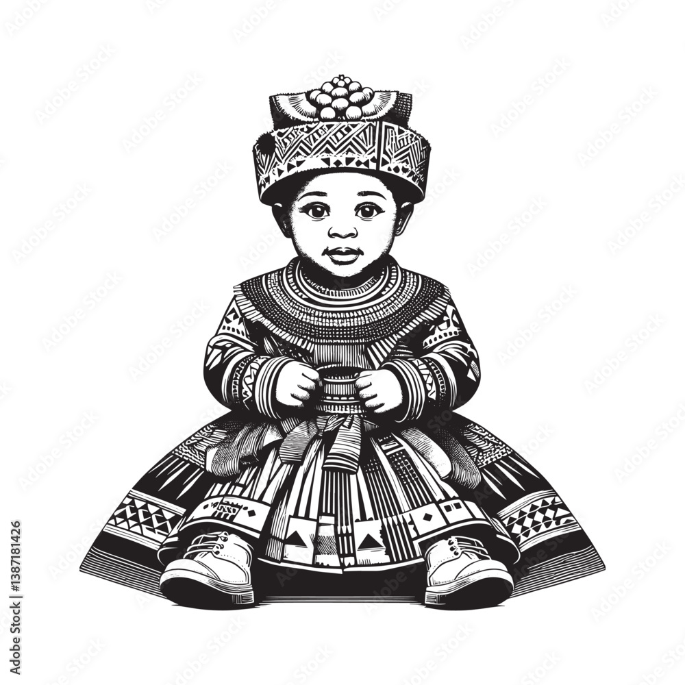 Obraz premium Little girl adorned in Zulu traditional Isidwaba and Umqhele fashion style