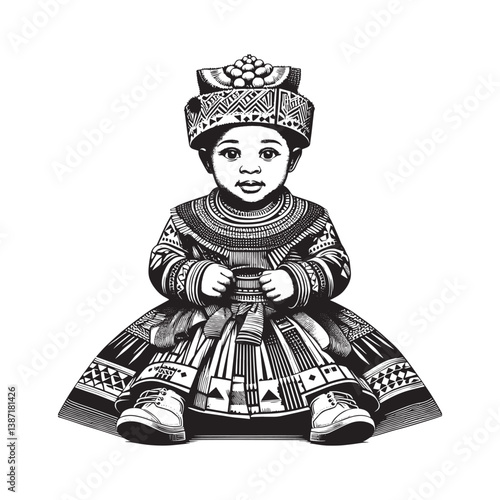 Little girl adorned in Zulu traditional Isidwaba and Umqhele fashion style