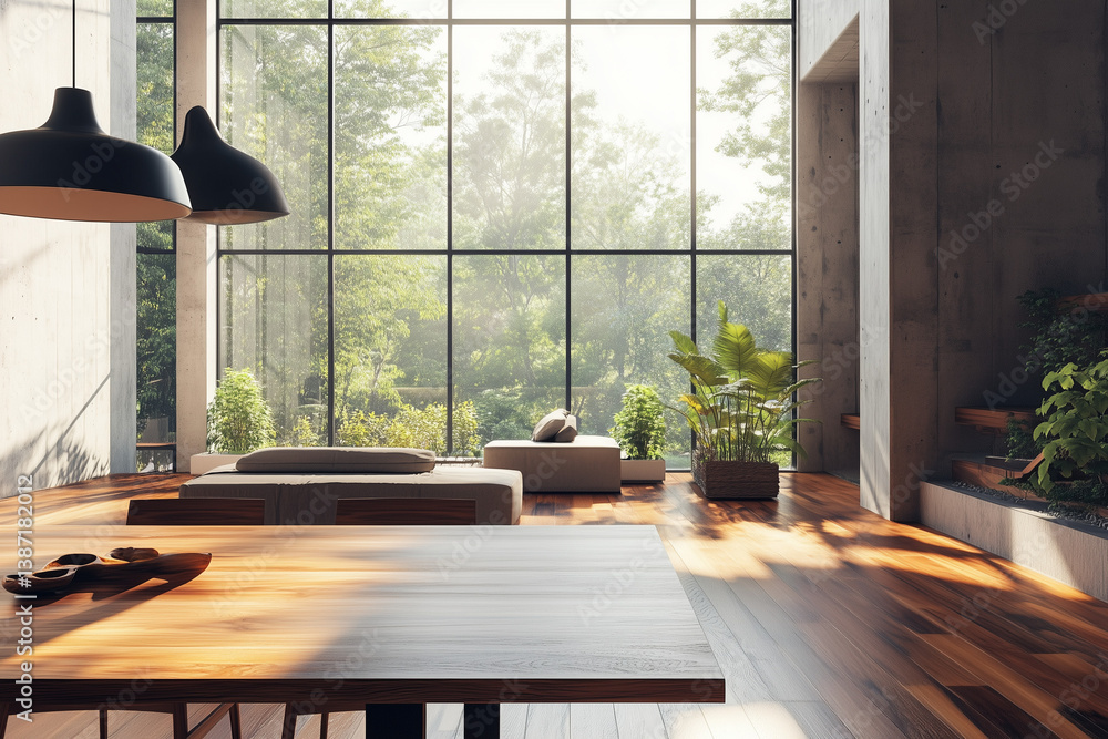 Bright Sitting Area with Floor-to-Ceiling Steel Windows and Wood Flooring