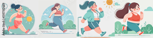 fat teenager jogging vector