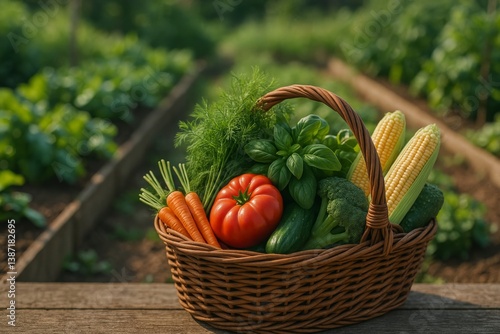 Freshly Harvested Vegetables in a Basket From the Garden During Summer