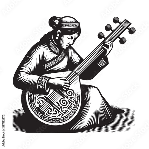 Monochrome muse a woman playing a traditional mongolian morin khuur instrument