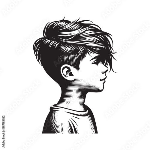 Monochrome portrait of a young boy with stylish side swept updo hairstyle