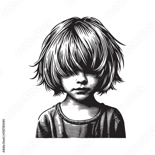 Monochrome portrait of a young subject with textured curtain bangs hairstyle