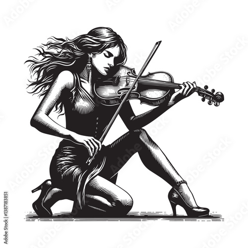 Passionate violinist performing with vigor and intensity in monochrome tones