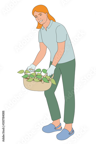 Women gardening with plants seedling