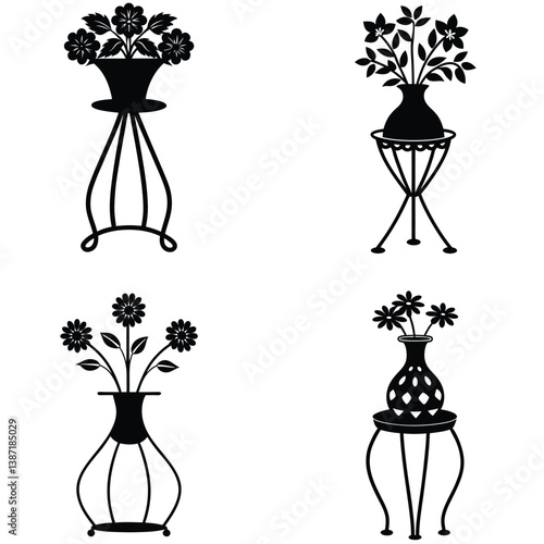 Flower Stand Vector Shilhouette Bundle Set Collection
