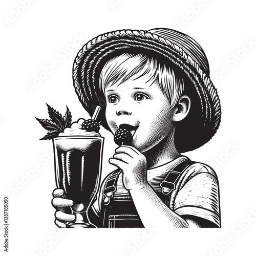 Summertime bliss a boy enjoys a frozen berry daiquiri in graphic style