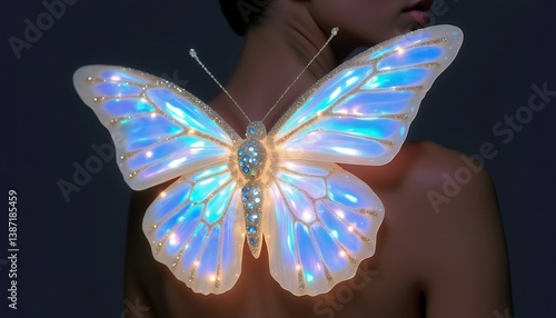 Glowing Butterfly Wings On Bare Shoulders Dreamy Magical Fashion