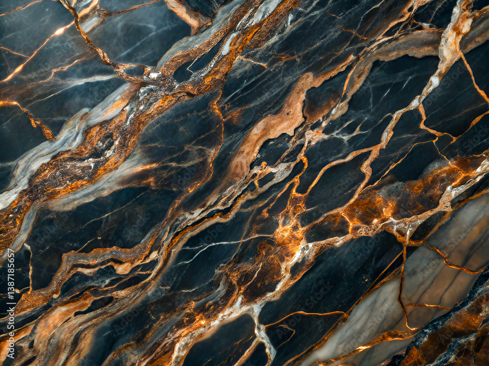 Obraz premium The texture of the black marble stone with bronze details. Seamless pattern background