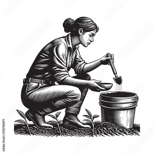 Woman conducting meticulous soil examination for future forest vitality programs