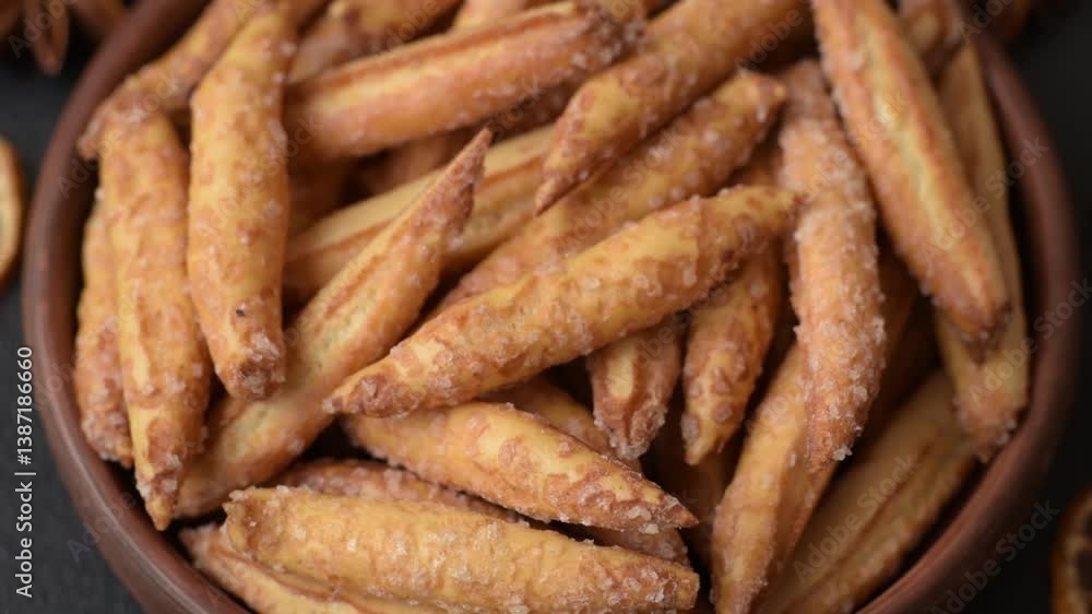 Cinnamon flavored biscuits or breadsticks as a food background. Cinnamon flavored biscuits or breadsticks as a food background.