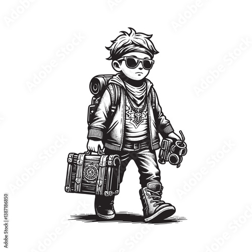 Young Adventurer,s Fashion-Forward Expedition Style with antique style