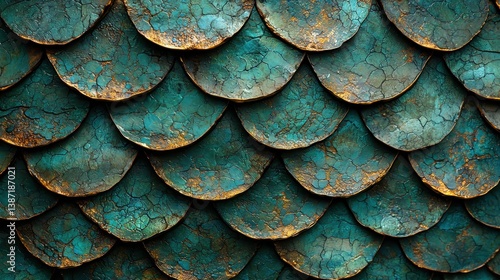 Wallpaper Mural A mesmerizing tapestry of emerald and sapphire fish scales, woven by the intricate fingers of Generative AI, shimmering like liquid moonlight.  Torontodigital.ca