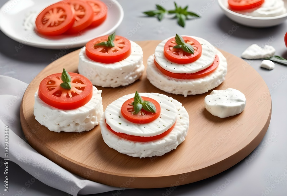 Rice cakes with cream cheese, tomato and mozzarella. isolated on white background Rice cakes with cream cheese, tomato and mozzarella. isolated on white background