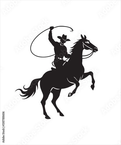 Cowboy roping a bucking horse silhouette