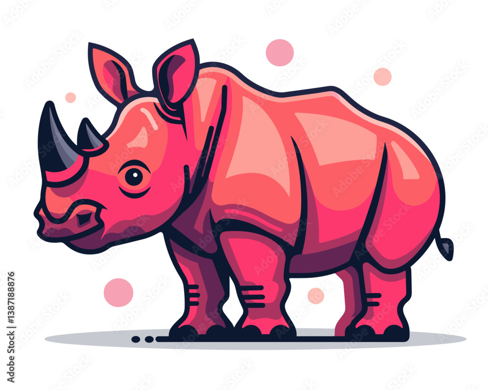 Fototapeta premium Cute cartoon rhinoceros on white background. Vector illustration
